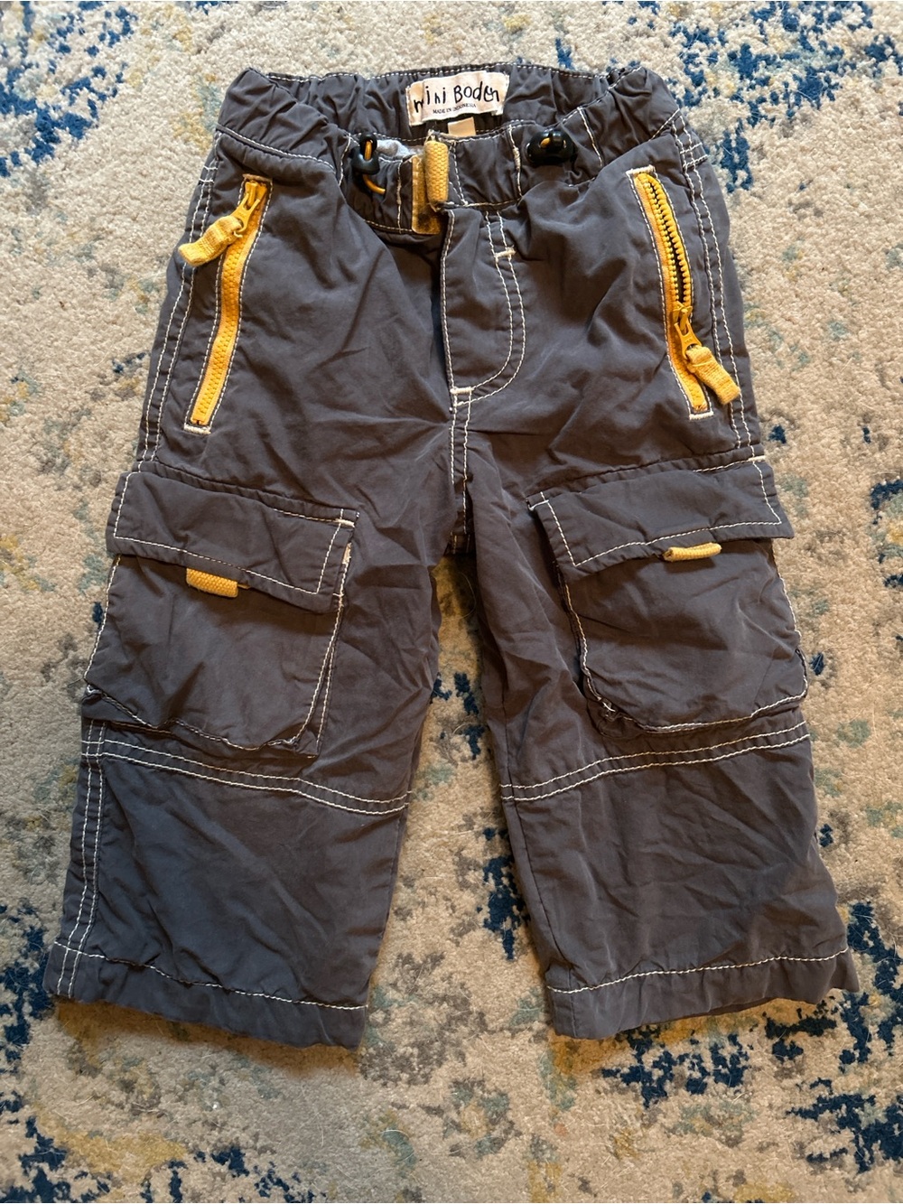 Mini Boden Grey Cargo Pants with Yellow Trim - Kids